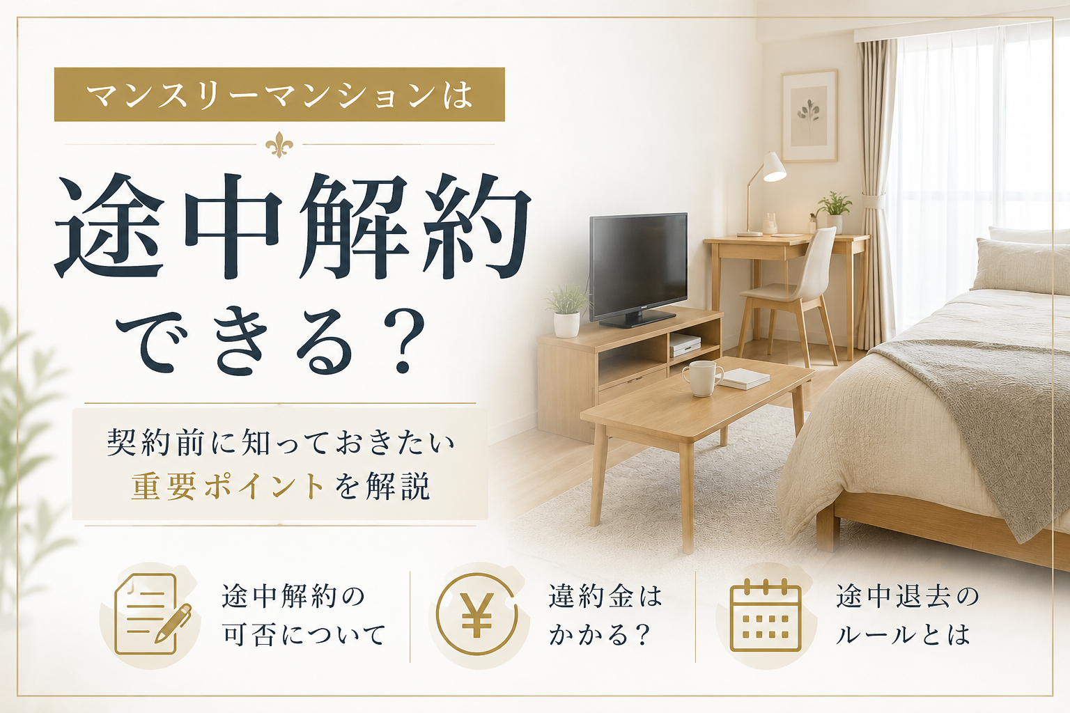 マンスリーマンションは途中解約できる？