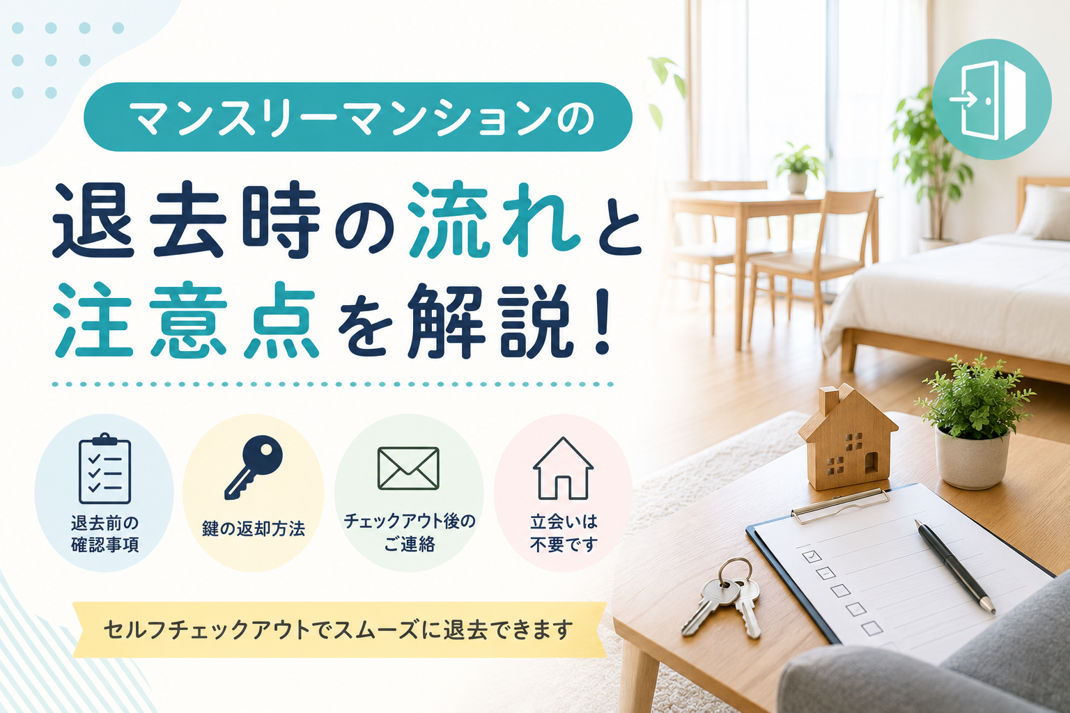 マンスリーマンションの退去時は立会いが必要？セルフチェックアウトの流れと注意点を解説！